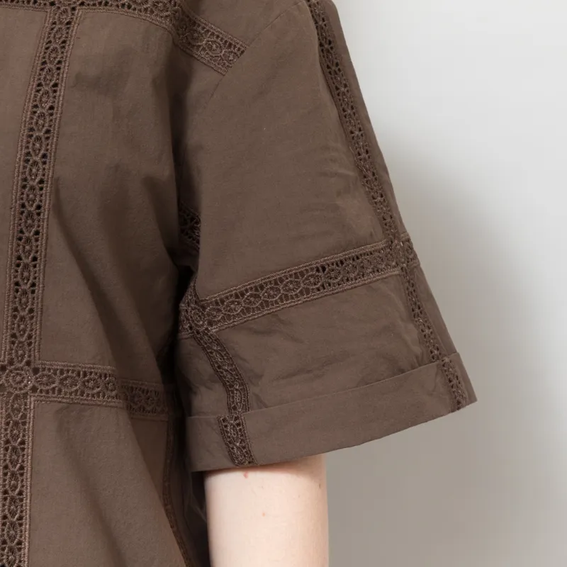 Indi and Cold Womens Lace Poplin Shirt Chocolate-6