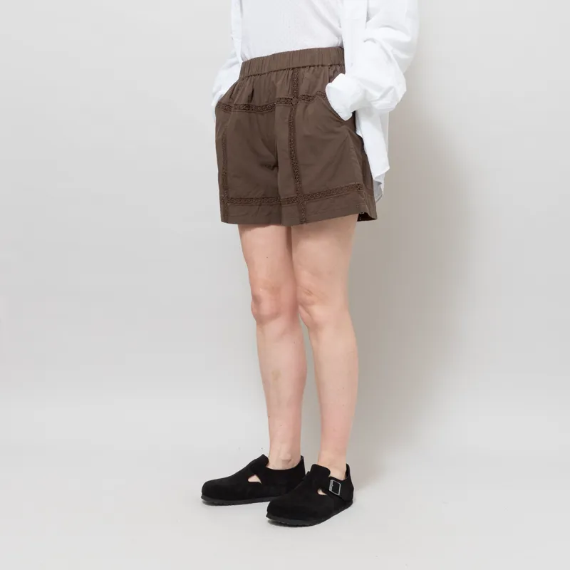 Indi and Cold Womens Lace Poplin Shorts Chocolate-1