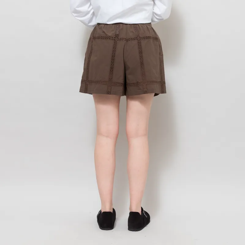 Indi and Cold Womens Lace Poplin Shorts Chocolate-2