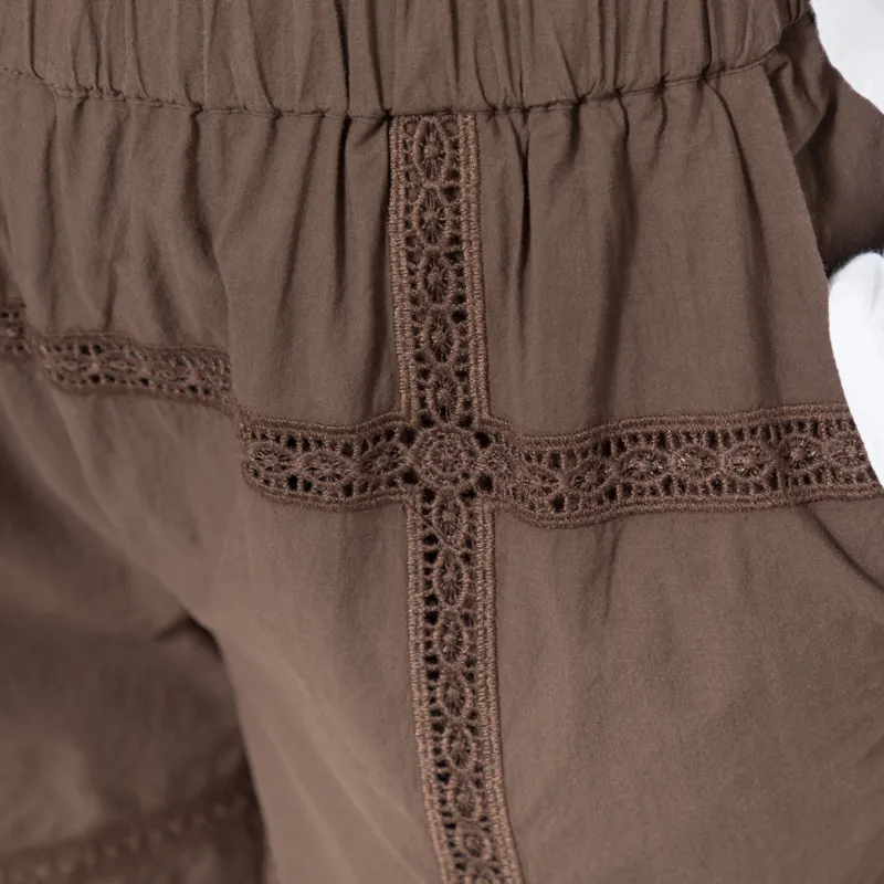 Indi and Cold Womens Lace Poplin Shorts Chocolate-5