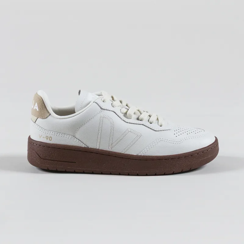 Veja Womens V-90 ZZ OT Leather Shoes White Pierre Almond-2