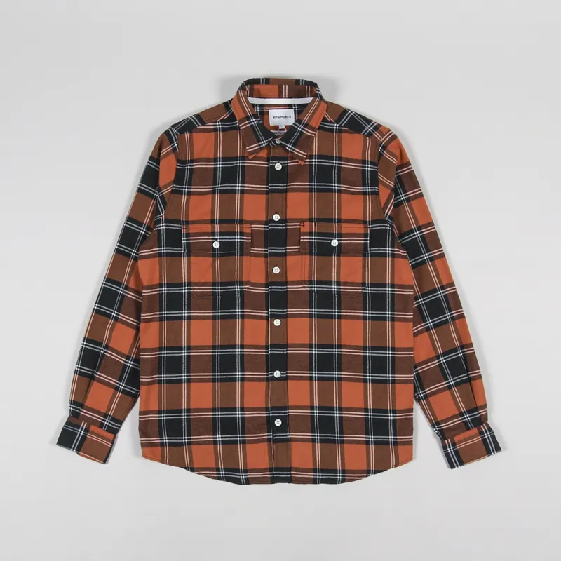 Norse Projects Villads Brushed Flannel Check Shirt Cochineal Red