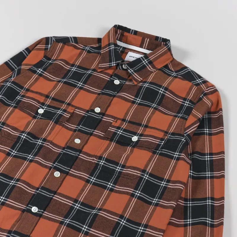 Norse Projects Villads Brushed Flannel Check Shirt Cochineal Red-2
