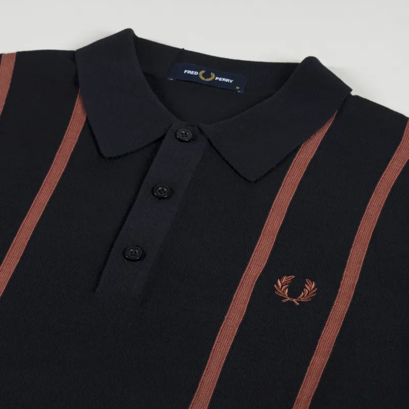 Fred Perry Mens Vertical Stripe Knitted Long Sleeve Shirt Black Fred Perry Mens Vertical Stripe Knitted Long Sleeve Shirt Black