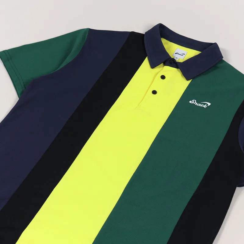 Snack Skateboards Vertical Stripe Polo Shirt Black Green Gold-1
