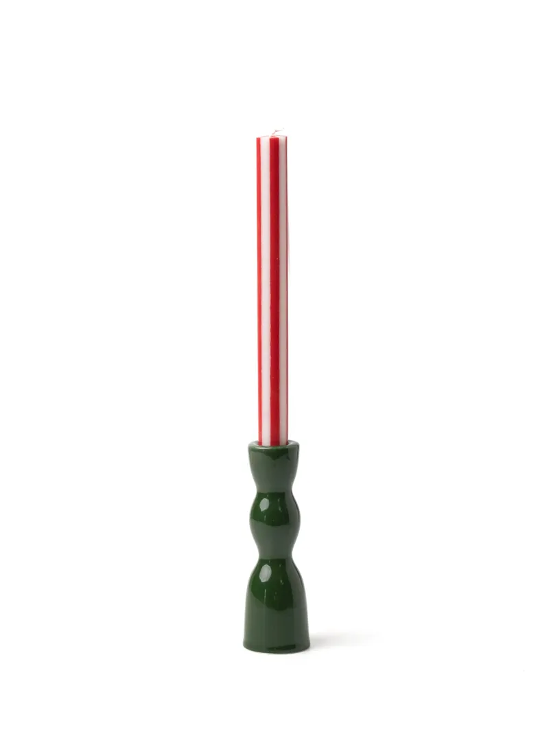 Yod and Co Wave Candle Holder Low Dark Green-3