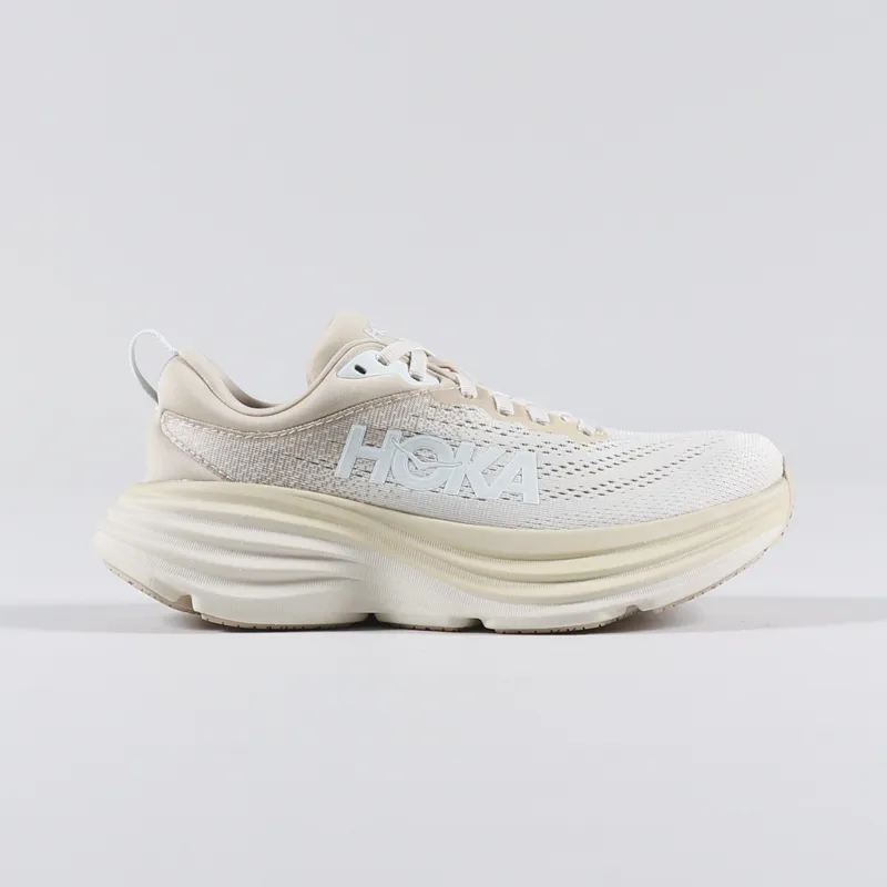 HOKA Womens Bondi 8 Shoes Shifting Sand Eggnog-4