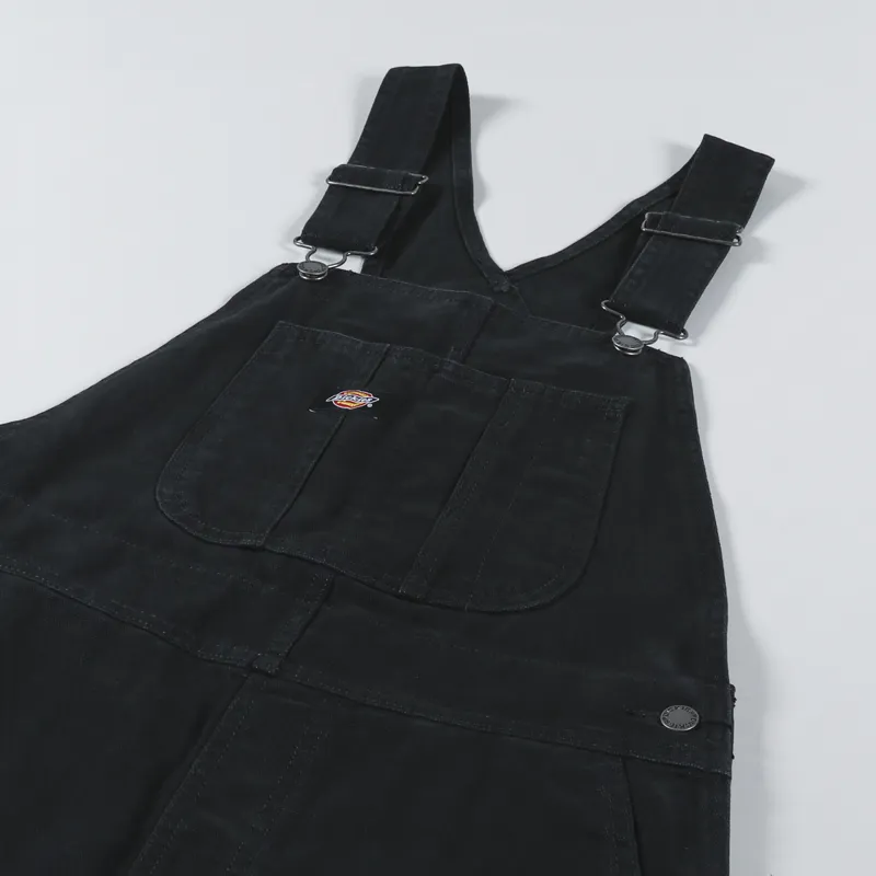 Dickies Womens Duck Canvas Short Bib Stone Washed Black-7