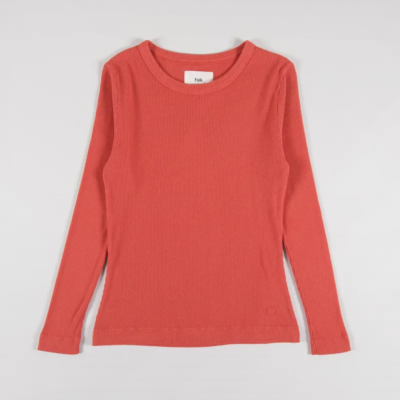 Folk Womens Long Sleeve Fitted T Shirt Vermillion-4