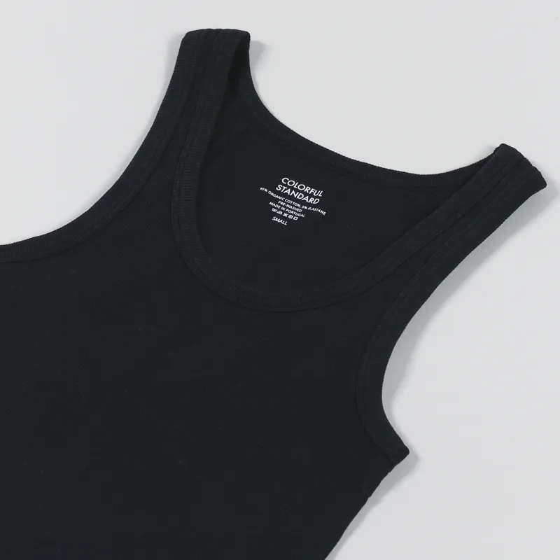 Colorful Standard Womens Organic Rib Tank Top Deep Black-2