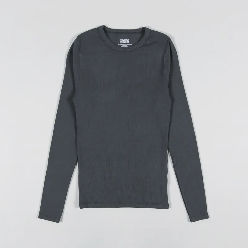 Colorful Standard Womens Organic Rib Long Sleeve T Shirt Lava Grey