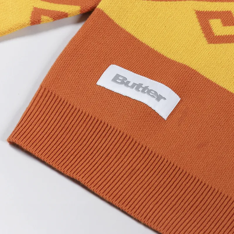 Butter Goods Waves Knit Sweater Burnt Orange-4
