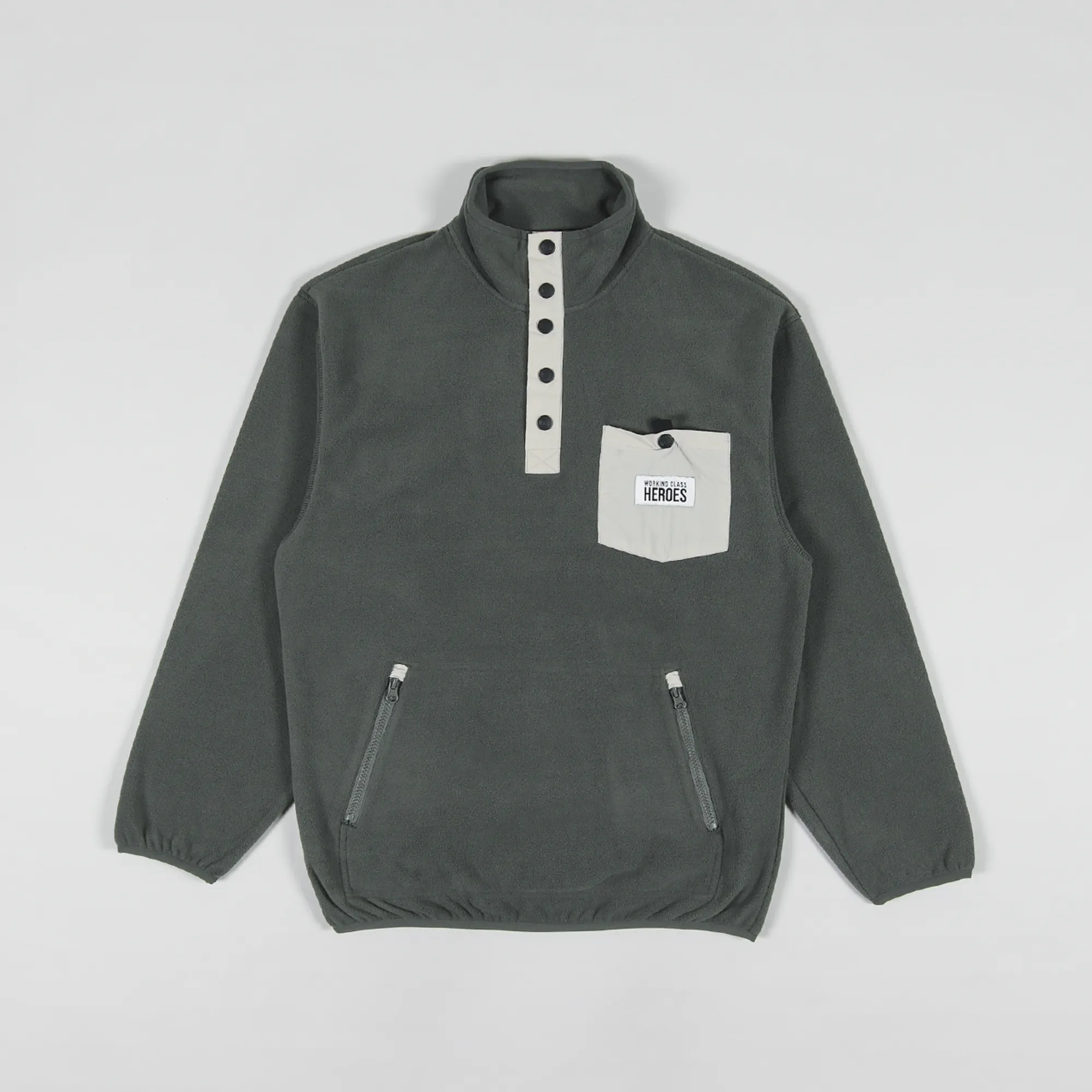 Working Class Heroes Snap Neck Microfleece Pullover Khaki Beige Working Class Heroes Snap Neck Microfleece Pullover Khaki Beige