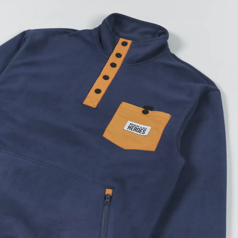 Working Class Heroes Pullover Fleece Navy Orange-2