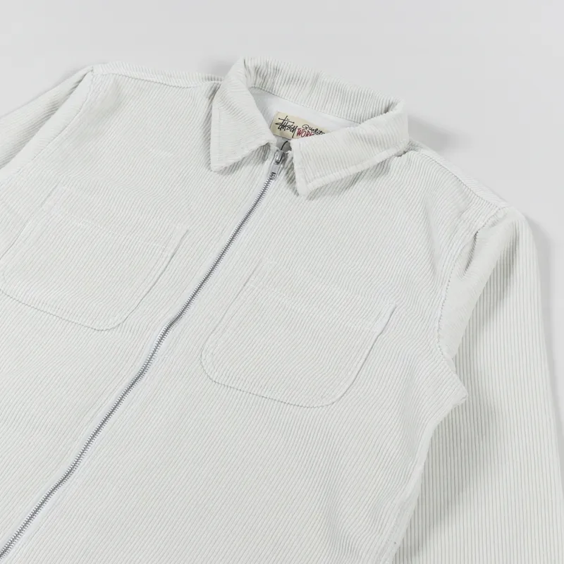 Stussy Mens Wide Wale Corduroy Zip Shirt Bone White Stussy Mens Wide Wale Corduroy Zip Shirt Bone White