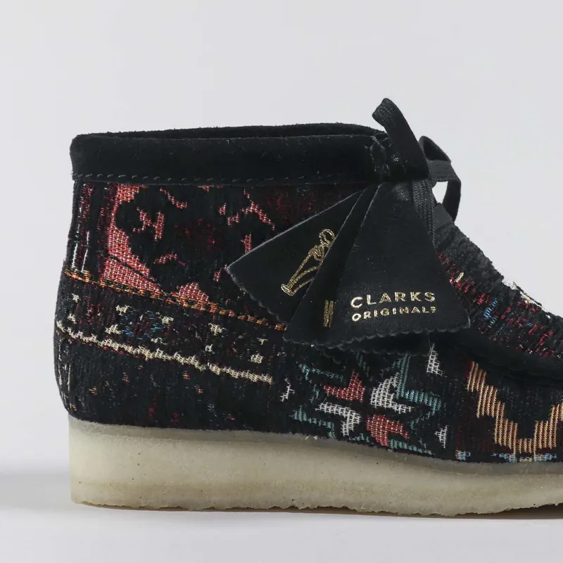 Clarks Originals Mens Woven Pattern Wallabee Boots Black Combi