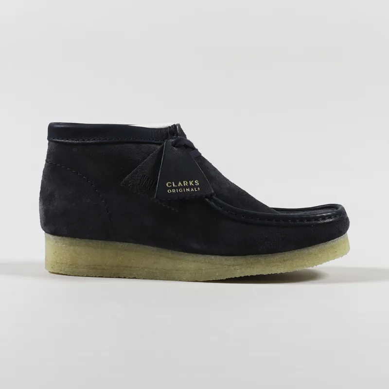 Clarks Originals Mens Wallabee Boots Navy Hairy Suede