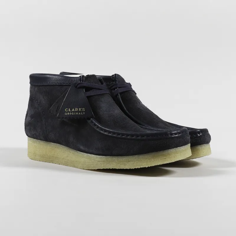 Clarks Originals Mens Wallabee Boots Navy Hairy Suede