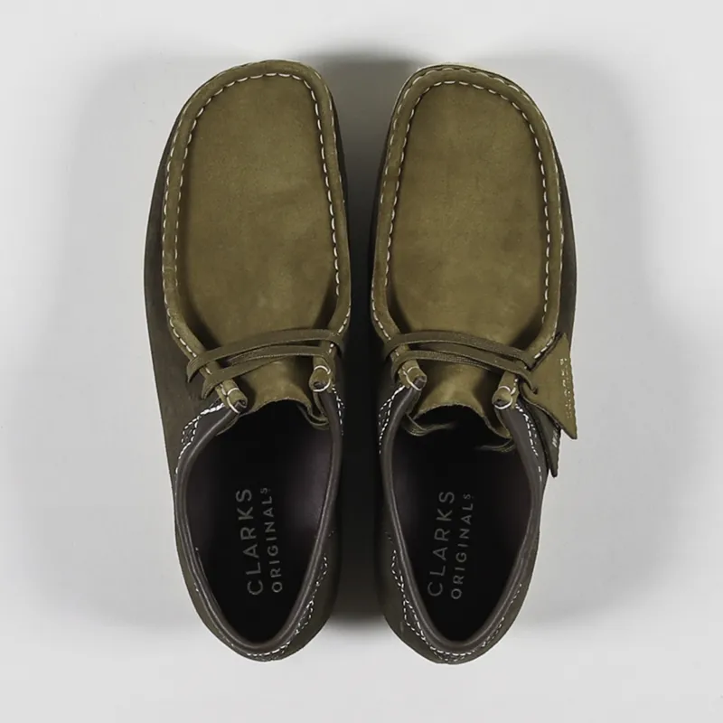 靴 Clarks Originals Wallabee UK7.5 Clarks Originals Mens Wallabee Shoes Green Combi Stitch Suede