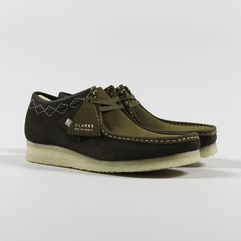 Clarks Mens Wallabee Shoes Green Combi Stitch Suede