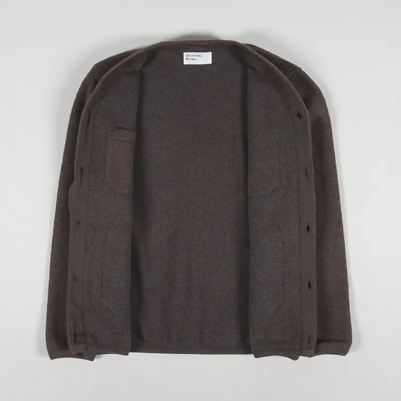 Universal Works Cardigan Brown Wool Fleece-1