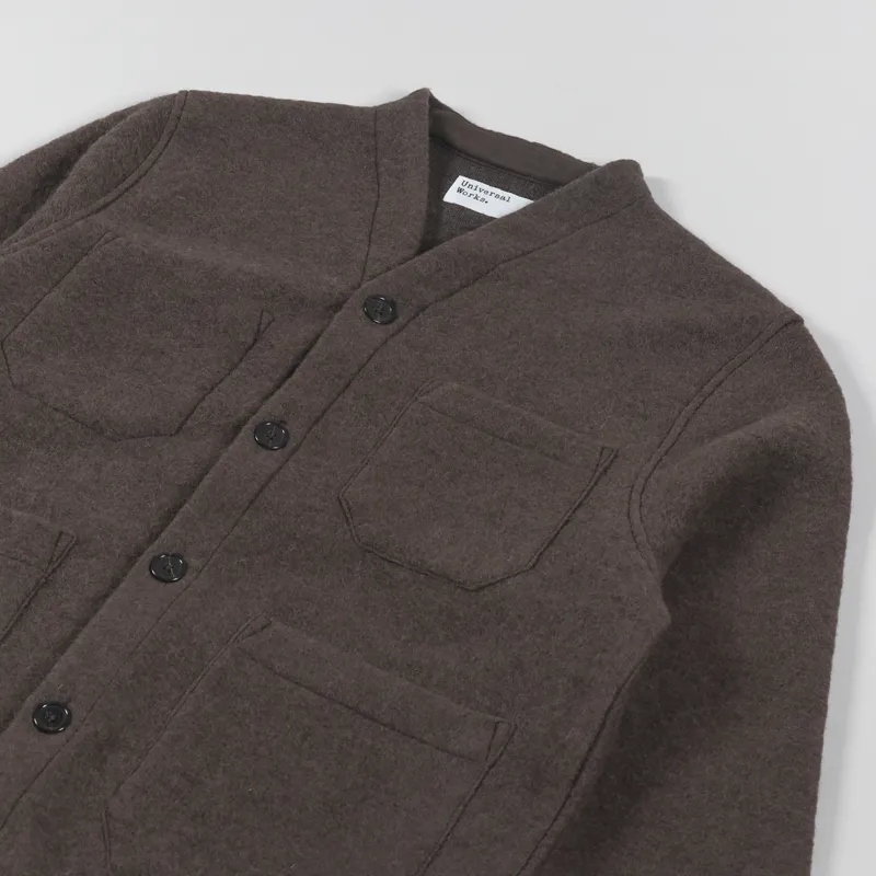 Universal Works Mens Winter Cardigan Brown Wool Fleece