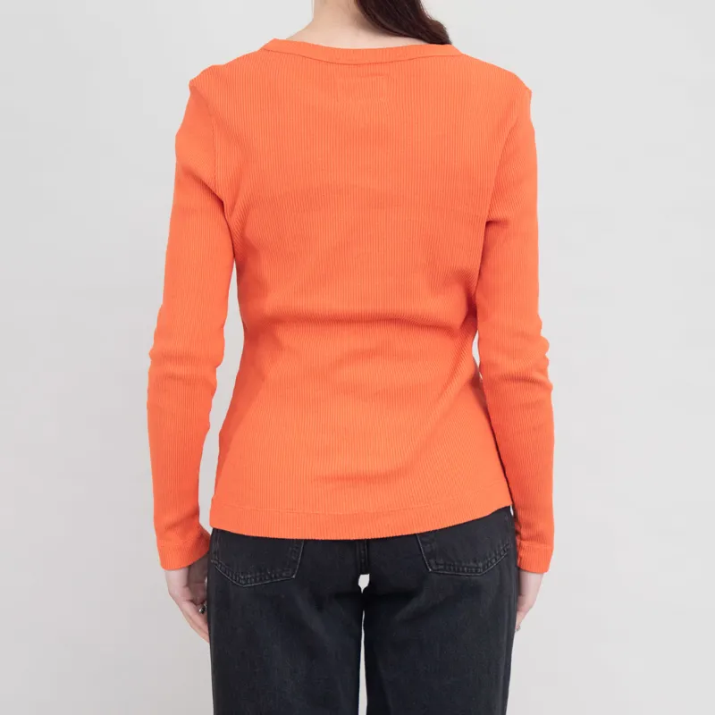 Folk Womens Long Sleeve Fitted T Shirt Vermillion-2