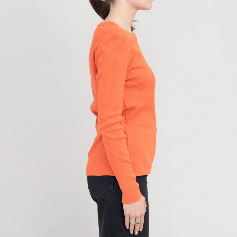 Folk Womens Long Sleeve Fitted T Shirt Vermillion-3