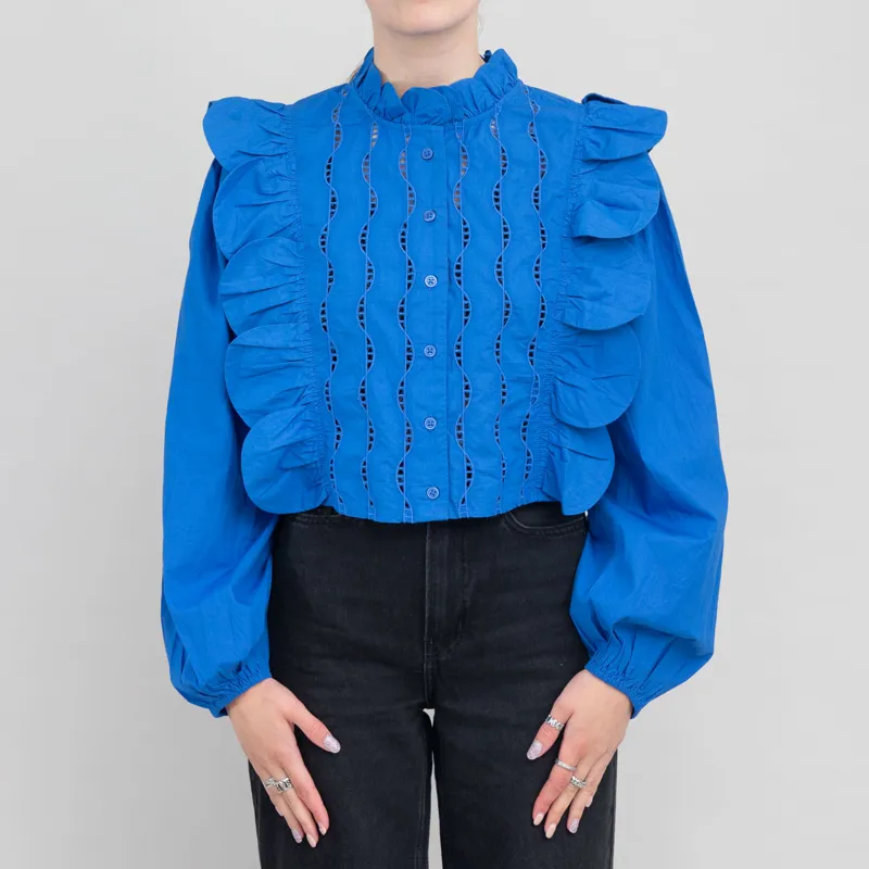 Stella Nova Womens Scallops Blouse Clear Blue