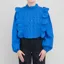 Stella Nova Womens Scallops Blouse Clear Blue