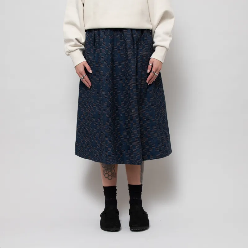 Folk Womens Full Seam Skirt Indigo Broken Checkerboard