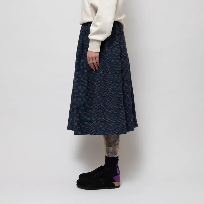 Folk Womens Full Seam Skirt Indigo Broken Checkerboard-1