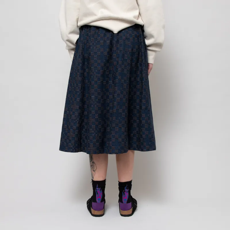 Folk Womens Full Seam Skirt Indigo Broken Checkerboard-2