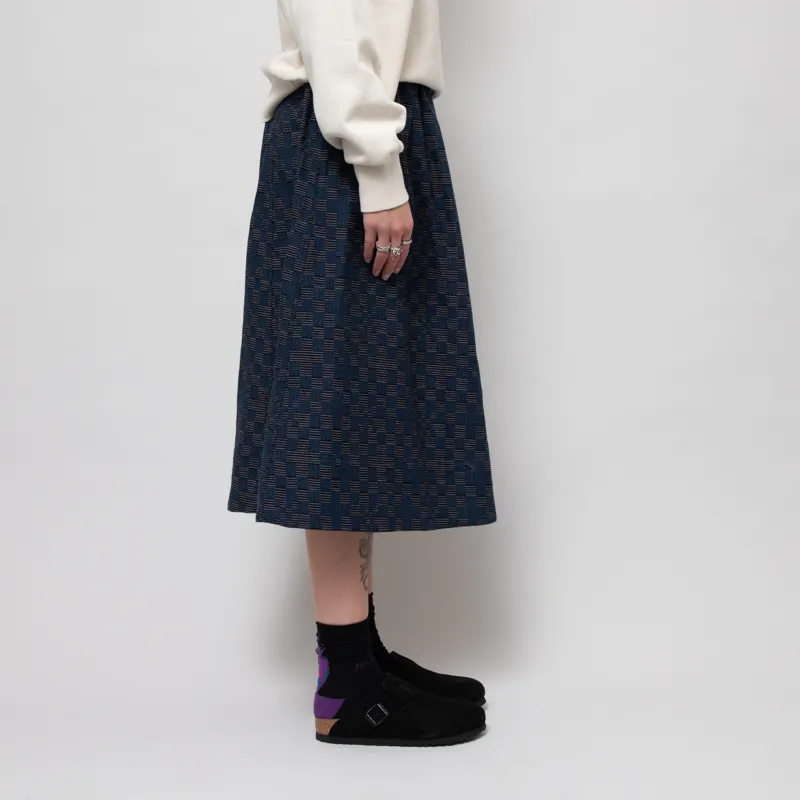 Folk Womens Full Seam Skirt Indigo Broken Checkerboard-3