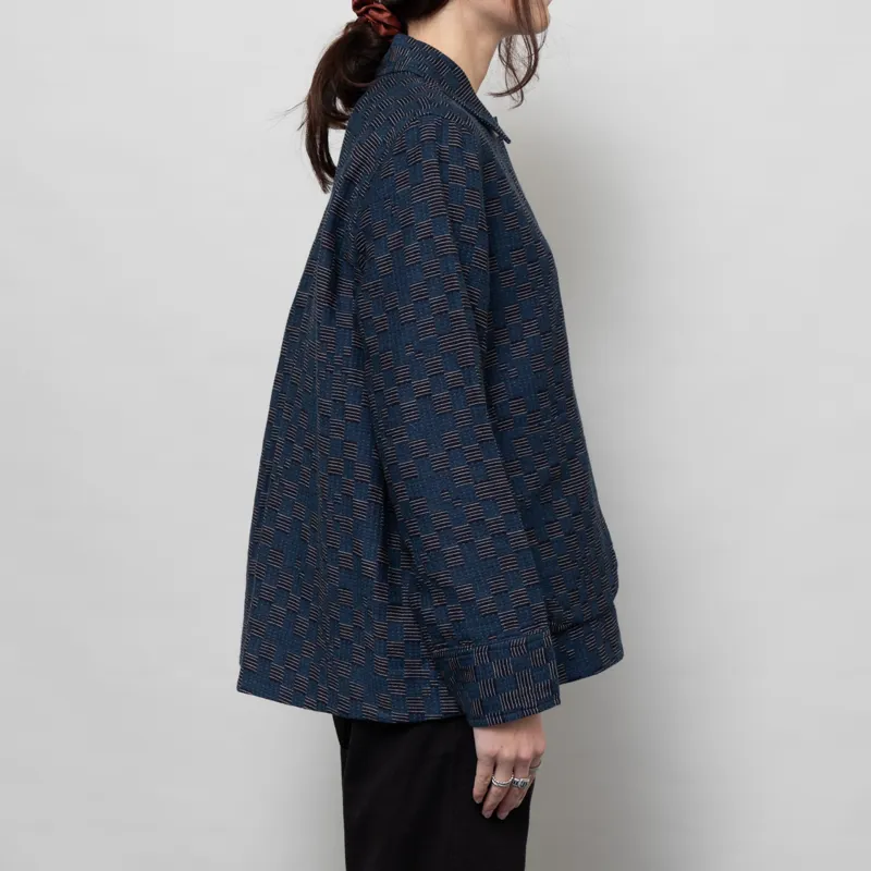 Folk Womens Pleated Overshirt Indigo Broken Checkerboard-3