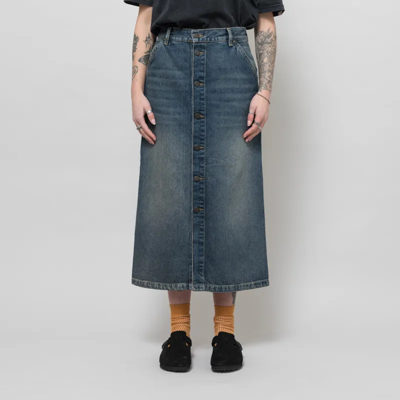 Carhartt WIP Womens Marvin Skirt Blue Worn Used Wash