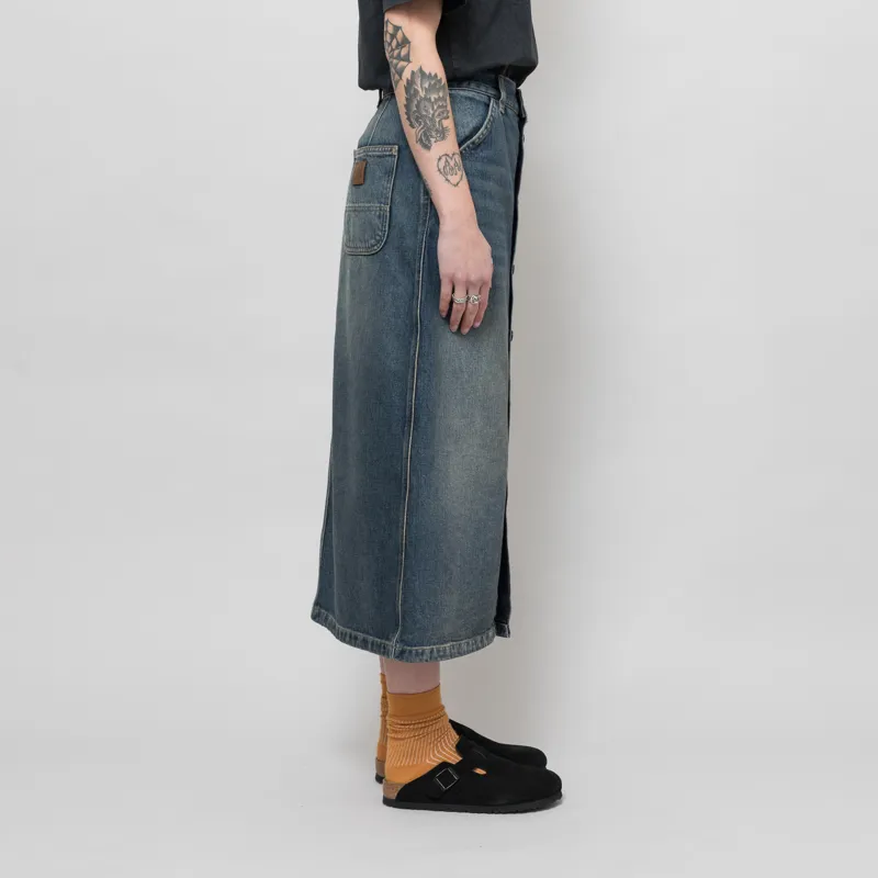 Carhartt WIP Womens Marvin Skirt Blue Worn Used Wash-3