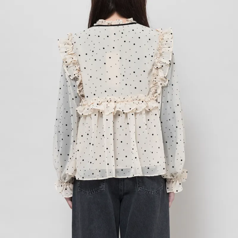 Stella Nova Womens Flock Printed Flounce Blouse Cream Black-2