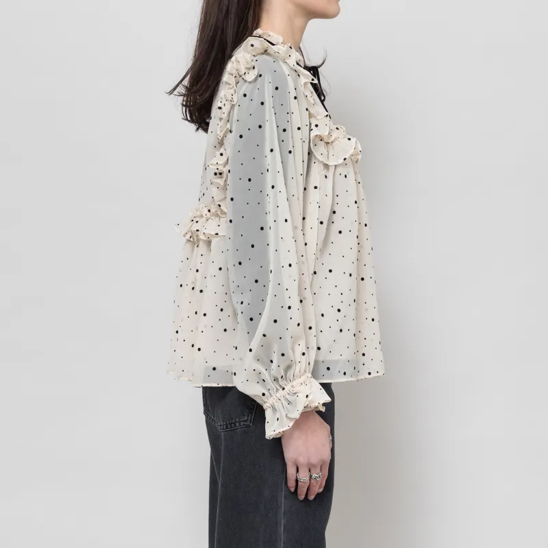 Stella Nova Womens Flock Printed Flounce Blouse Cream Black-3