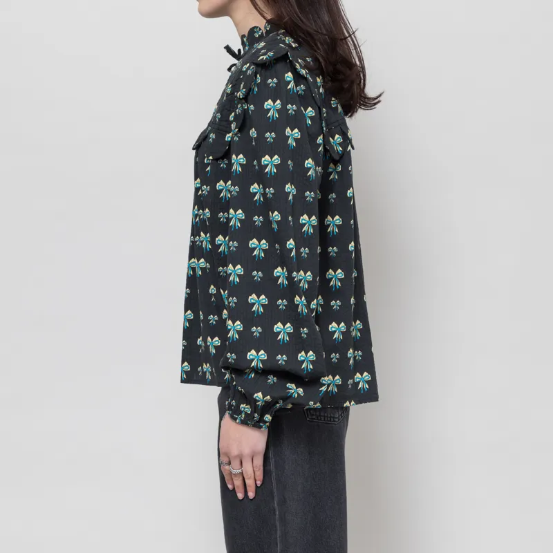 Stella Nova Womens Bow Printed Tongue Blouse Blue-1