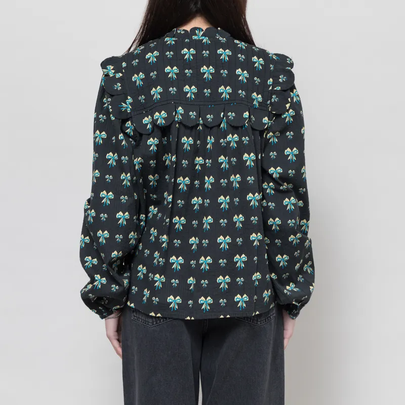 Stella Nova Womens Bow Printed Tongue Blouse Blue-2