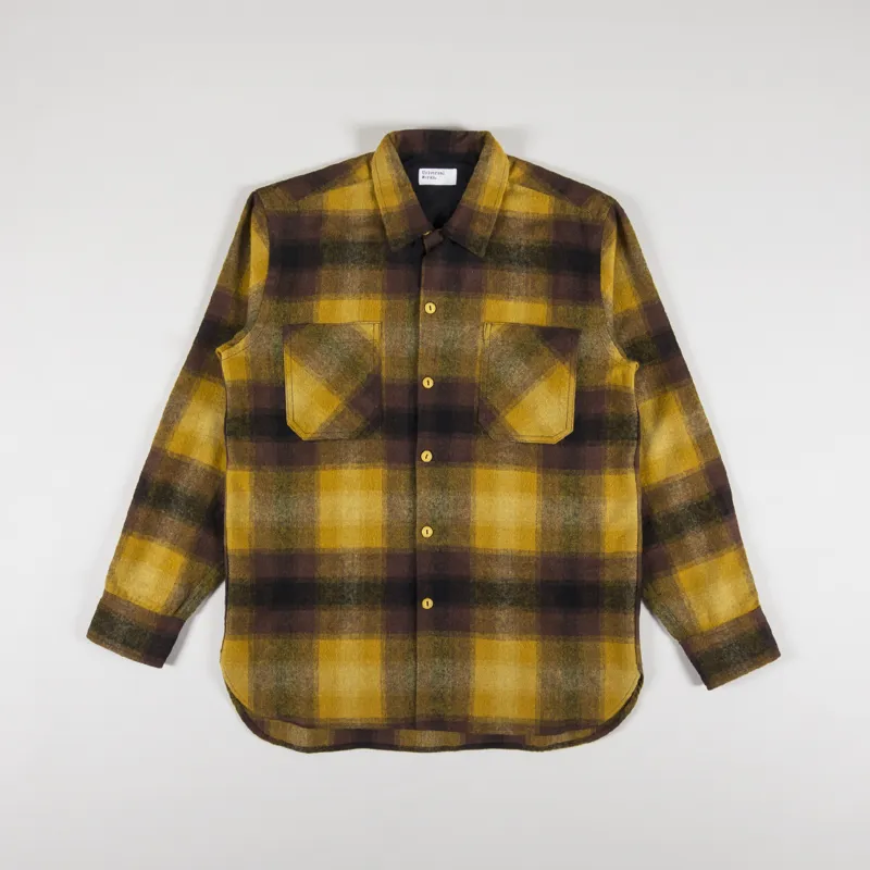 Universal Works Brushed Stripe Work Shirt Mustard Check