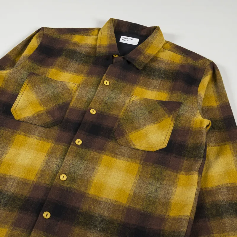 Universal Works Brushed Stripe Work Shirt Mustard Check-2