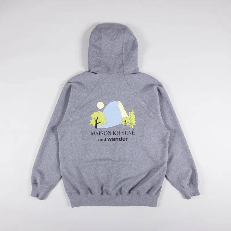 And Wander x Maison Kitsune Dry Cotton Hoodie Grey