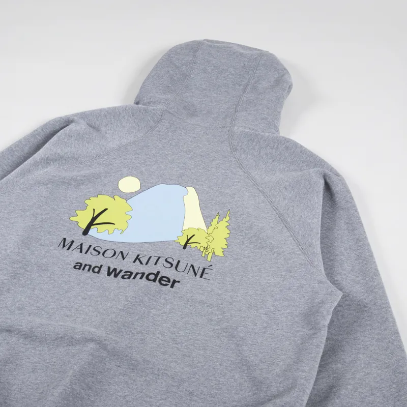 And Wander x Maison Kitsune Dry Cotton Hoodie Grey