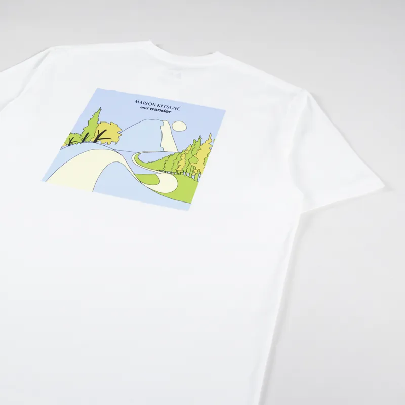 And Wander x Maison Kitsune Mountain T Shirt Off White-2