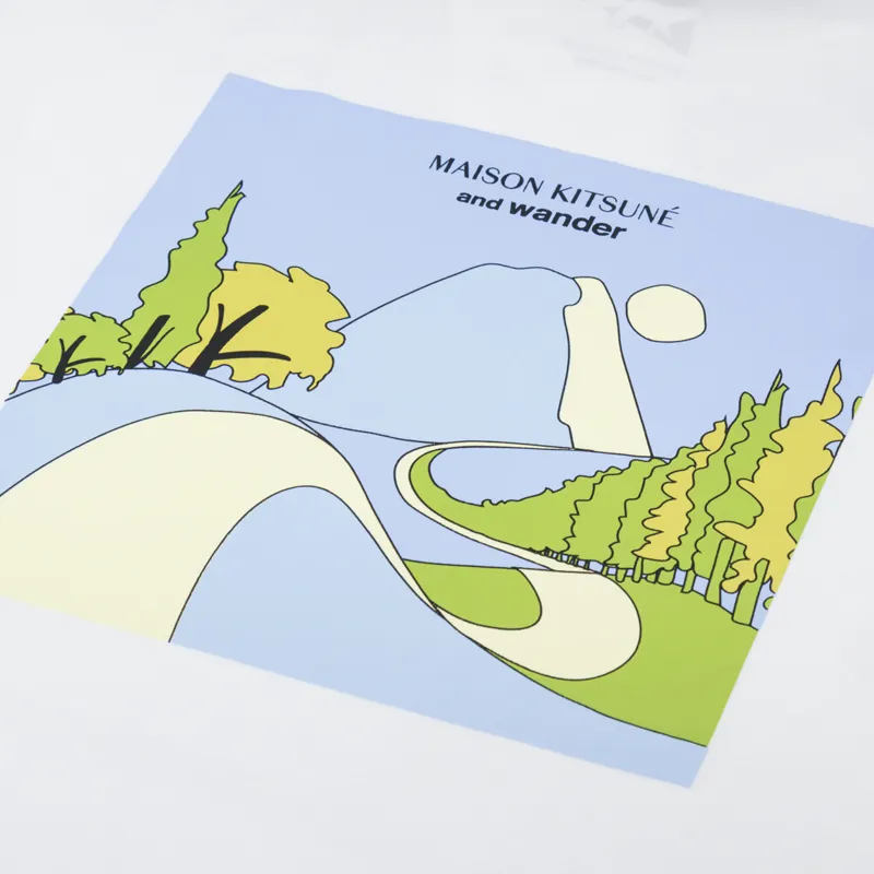 And Wander x Maison Kitsune Mountain T Shirt Off White-4