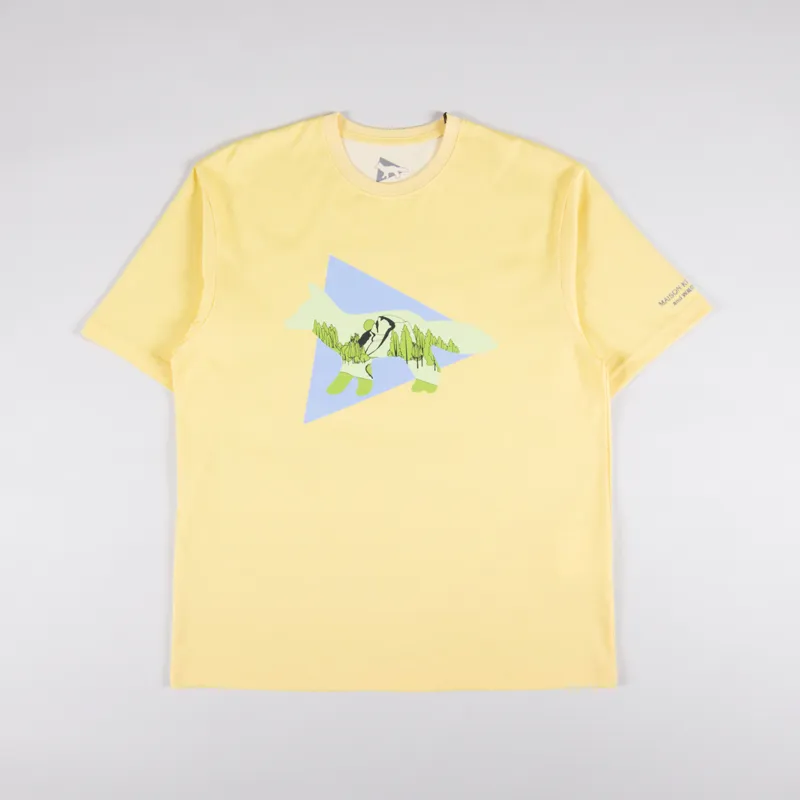 And Wander x Maison Kitsune Mens SS Triangle T Shirt Yellow