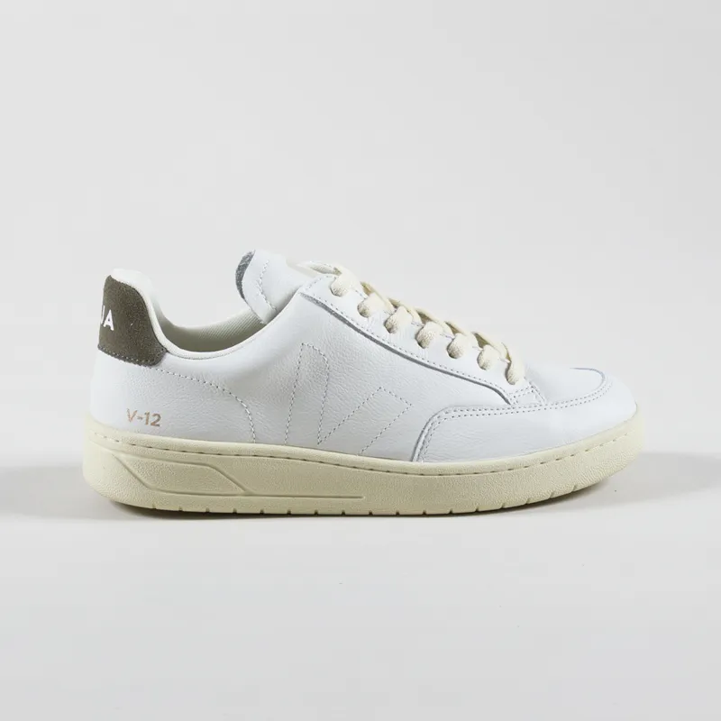 Veja Womens V-12 Stitch OT Leather Shoes Extra White Khaki-2