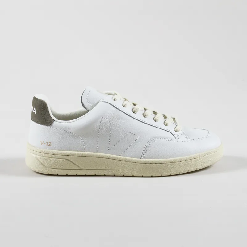 Veja V-12 Stitch OT Leather Shoes Extra White Khaki-2